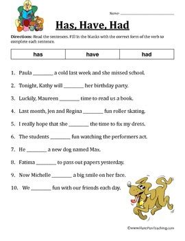 Verb Worksheet - Has, Have, Had by Have Fun Teaching | TpT