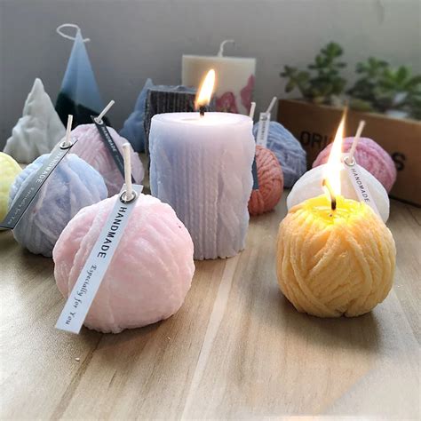 Knitting Wool Cylinder Silicone Candle Mold DIY Gypsum Plaster Mold Knitting Wool Ball Soap ...