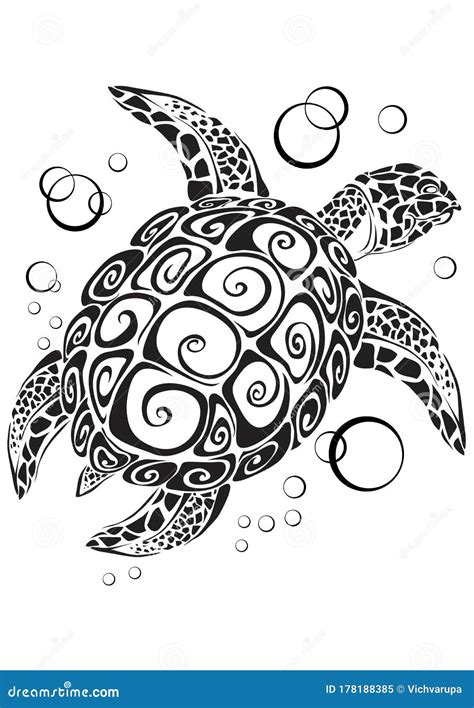 Stylized Sea Turtle In Black On A White Background, Vector Illustration | CartoonDealer.com ...