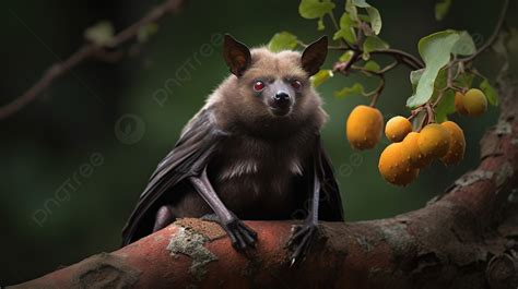 Bat Sitting On A Branch And Eating Fruit Background, Fruit Bat Pictures ...