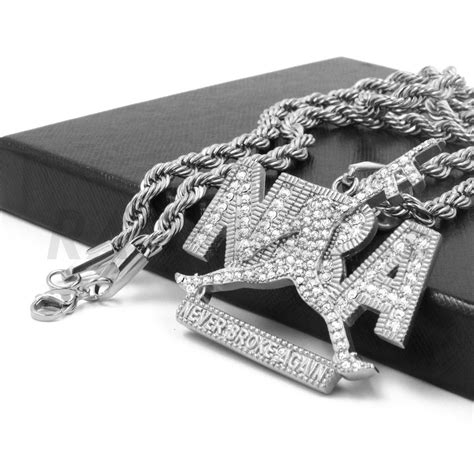 Stainless Steel Gold "NBA" Never Broke Again Pendant w/ 4mm Rope Chain ...