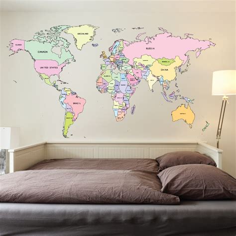 Printed Colour World Map Wall Sticker | Wallboss Wall Stickers | Wall Art Stickers | UK Wall ...