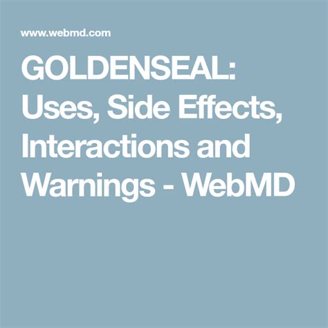 GOLDENSEAL: Uses, Side Effects, Interactions and Warnings - WebMD Goldenseal, Turmeric Curcumin ...