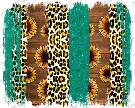 Western Leopard Sunflower Brushstrokes Png Sublimation Design, Turquoise Glitter Background Png ...