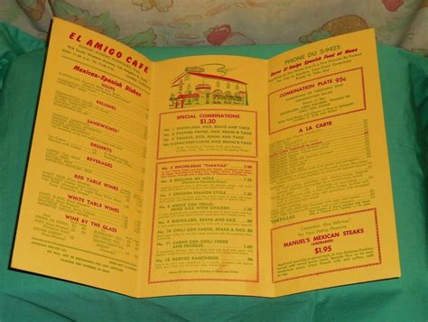 vintage EL AMIGO CAFE Mexican restaurant MENU Los Angeles California | #2073059446