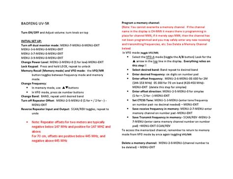 Baofeng Uv 5r Cheat Sheet | Radio Technology | Broadcasting