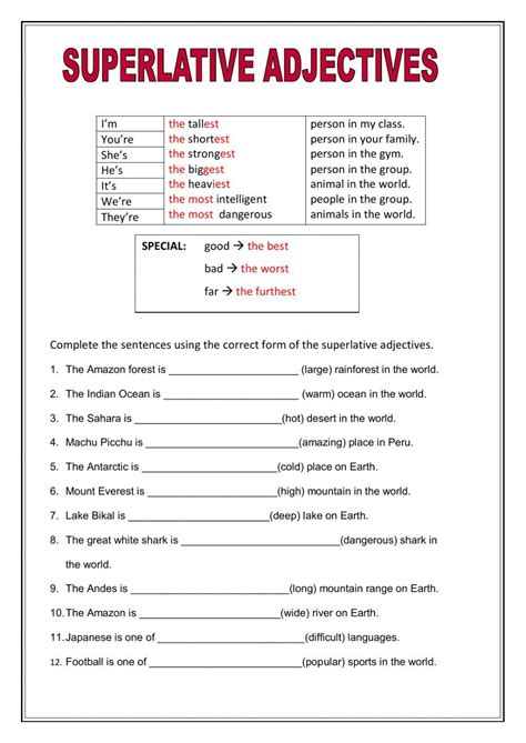 Superlative Adjectives free worksheet | Superlative adjectives, Adjectives, Adjective worksheet