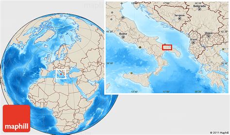 Shaded Relief Location Map of Polignano a Mare