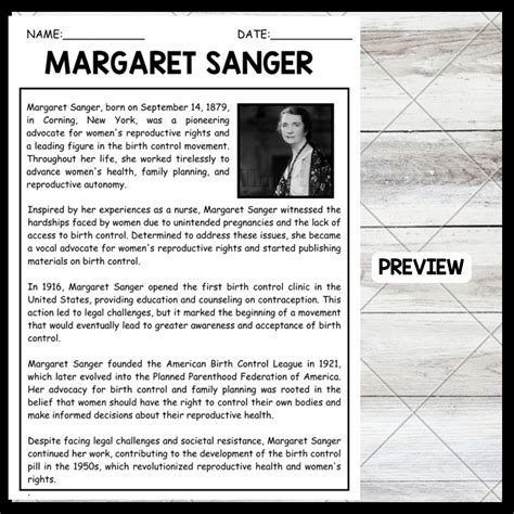 Women's History Month MARGARET SANGER BIOGRAPHY Reading Comprehension ...