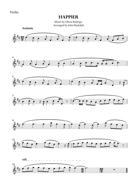 Happier (arr. John Rudolph) by Olivia Rodrigo Sheet Music for Violin ...