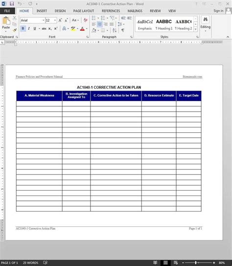 Corrective Action Plan Template Excel Templates - IMAGESEE