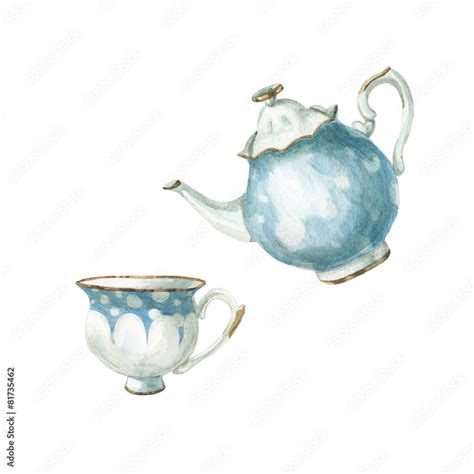 watercolor tea set Stock Illustration | Adobe Stock