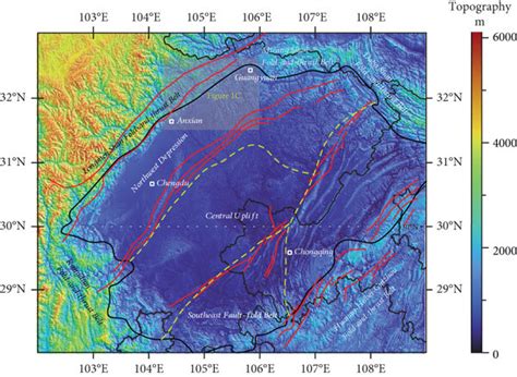 Maps showing the location of Sichuan Basin, tectonic units (modified ...