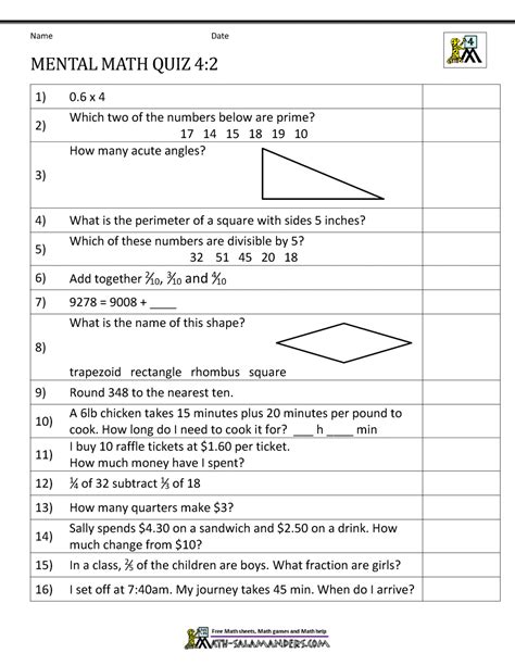 Mental Math 4th Grade