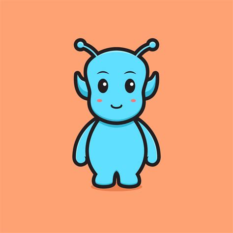 Cute blue alien mascot character cartoon vector icon illustration 2084151 Vector Art at Vecteezy