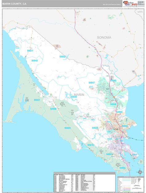 Marin County, CA Wall Map Premium Style by MarketMAPS - MapSales