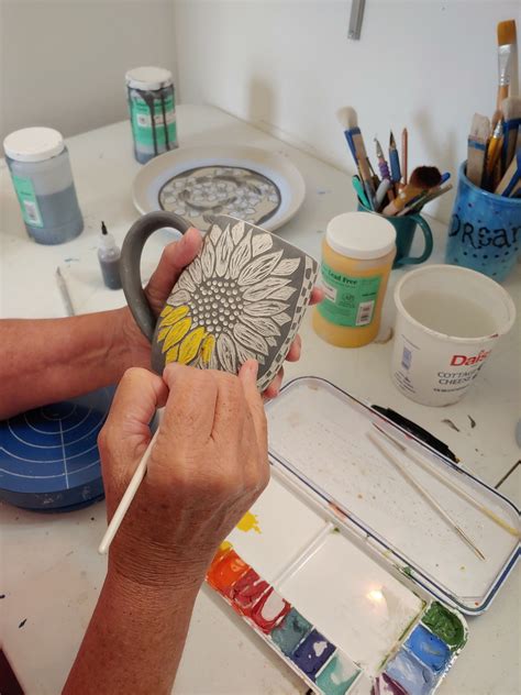 Underglaze painting on Pottery - Yellow Cottage Studios