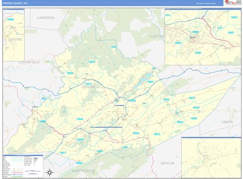 Centre County, PA Zip Code Wall Map Basic Style by MarketMAPS - MapSales