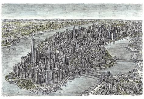 Buy Prints of Aerial view of Manhattan Skyline 2011 Drawing