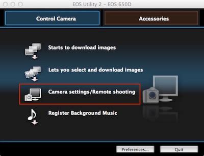 Shooting remotely with Canon EOS Utility software