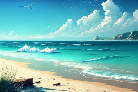 Premium Photo | Beach landscape background wallpaper digital painting artwork