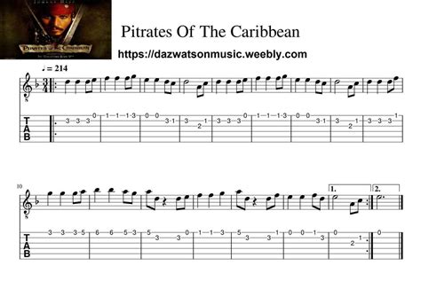 Pirates Of The Caribbean Electric Guitar Tab - Margaret Wiegel