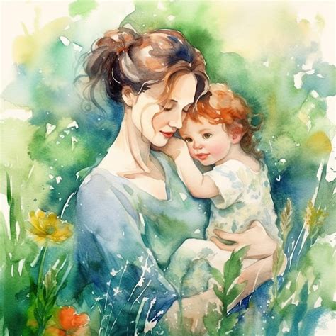 Premium AI Image | Colorful watercolor painting of a mother with her child