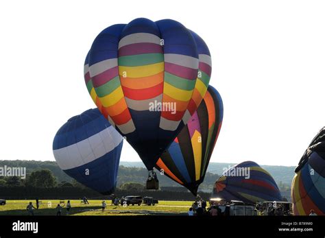 Hot air balloons in the air at the Dansville Balloon Festival, NY USA ...