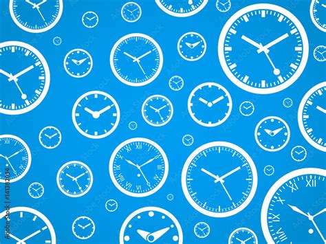 Clock Background - White On Blue - Outline Vector Illustration. Time theme. Simplified Lines ...