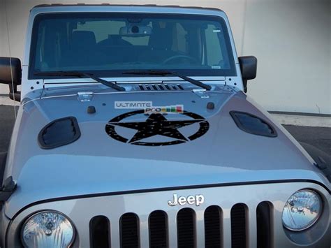 Decal Sticker Vinyl Hood Distressed Star Compatible with Jeep Wrangler JK Unlimited Rubicon ...