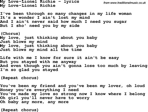 Love Song Lyrics for:My Love-Lionel Richie