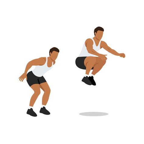 Man doing Knee tuck jumps exercise. Flat vector illustration isolated on white background ...