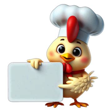 3d Cartoon Chicken Chef Holding White Blank Label Transparent Background, 3d Cartoon, Label ...