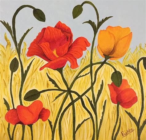 Yellow Poppy with Red Painting by Pushpa Sharma - Pixels