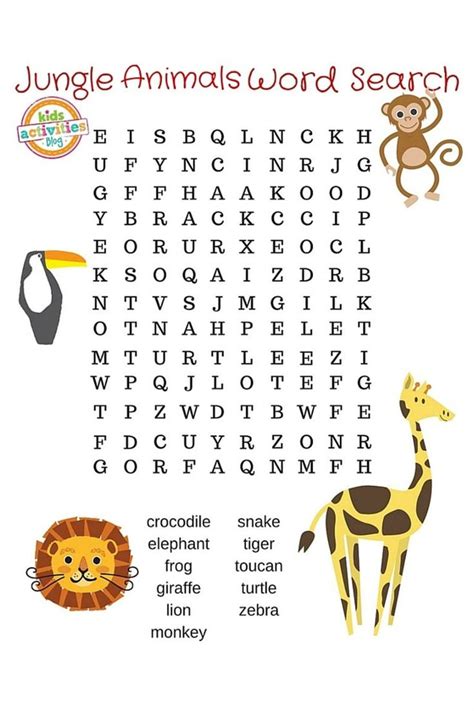 Jungle Animal Word Search Puzzle