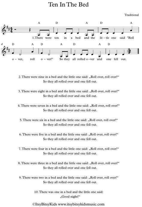 Lead Sheet Ten In The Bed With Chords Nursery Rhyme