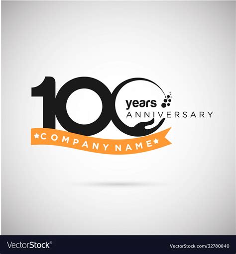 100 years anniversary logo with ribbon and hand Vector Image