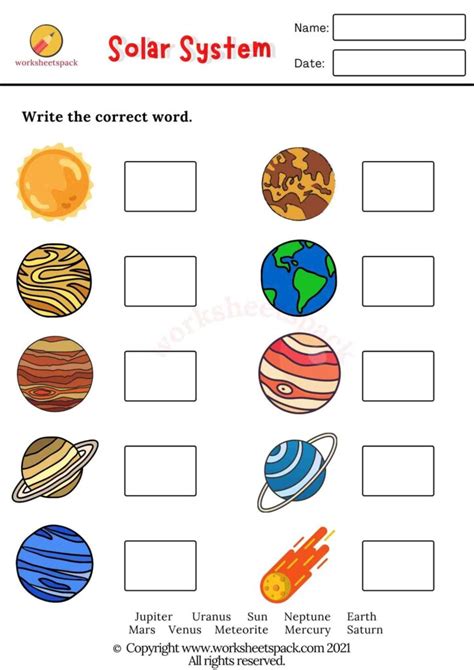 Solar System Worksheets PDF - worksheetspack