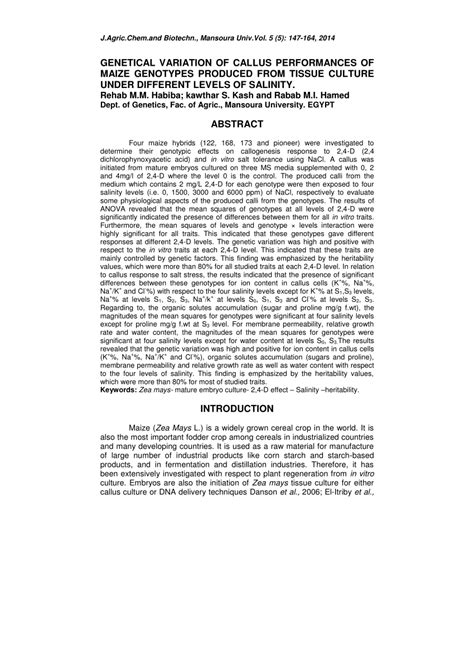 (PDF) GENETICAL VARIATION OF CALLUS PERFORMANCES OF MAIZE GENOTYPES PRODUCED FROM TISSUE CULTURE ...