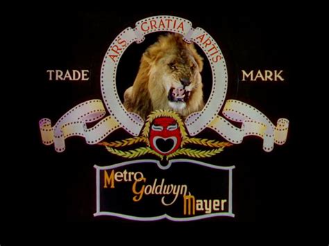 the marquee sign for metro goldwin mayer with a lion's head on it