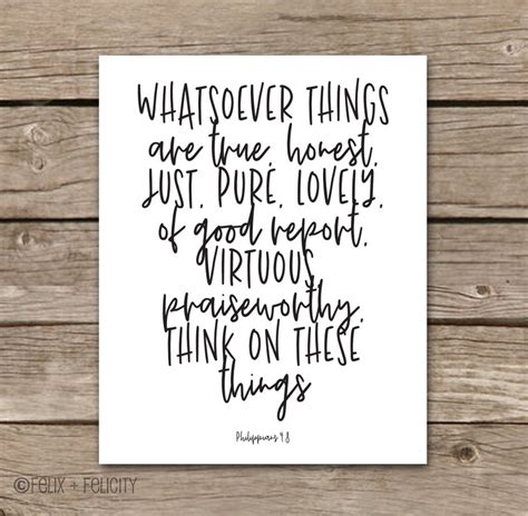 Printable Bible Verses Think on These Things Wall Art Print Christian Spiritual Scripture Quote ...