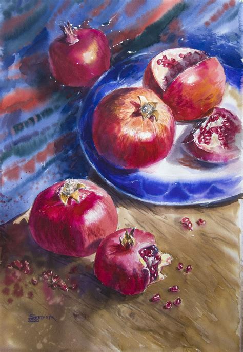 Aquarelle Pomegranate Painting by Anna Stratovich