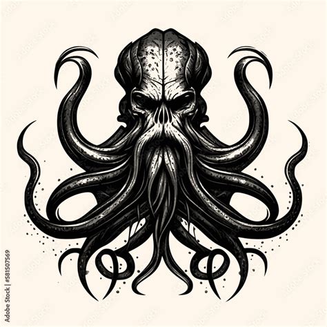 Black and White Cthulhu,Kraken Silhouette Ornament Vector Art for Logo and Icon Stock Vector ...