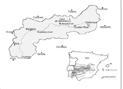 1. Location of the Guadiana river basin in Spain and Portugal (a) and... | Download Scientific ...