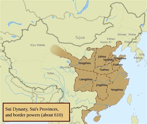 Map of the land area comprising the Sui Dynasty (581-618 AD) around 610 ...