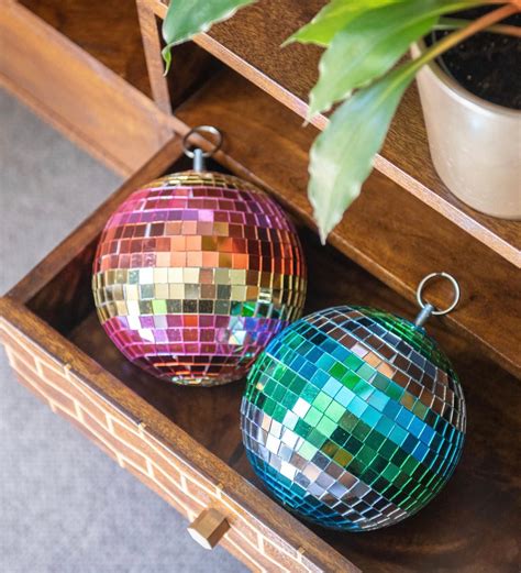 Gold & Pink Stripy Disco Ball. Blue and Green Disco Glitter - Etsy