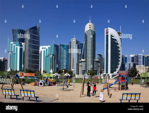 Qatar, Doha, Al Corniche Street, modern architecture, playground Stock Photo - Alamy