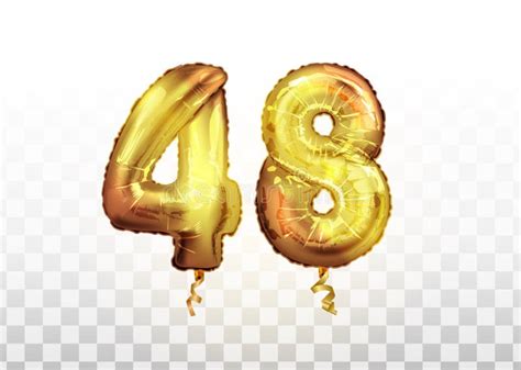 Vector Golden Foil Number 48 Forty Eight Metallic Balloon. Party Decoration Golden Balloons ...