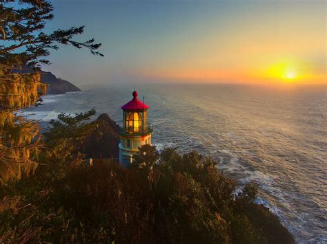 Winter Sunset Heceta Head Lighthouse Oregon Nevada, Utah, Oregon Winter ...