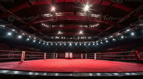 A modern boxing ring was empty with spotlights lit up. Generative Ai 28248056 Stock Photo at ...